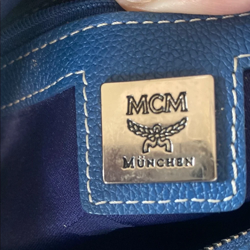 MCM Blue Satchel with Gold Accents with Card of Authenticity Boston style
